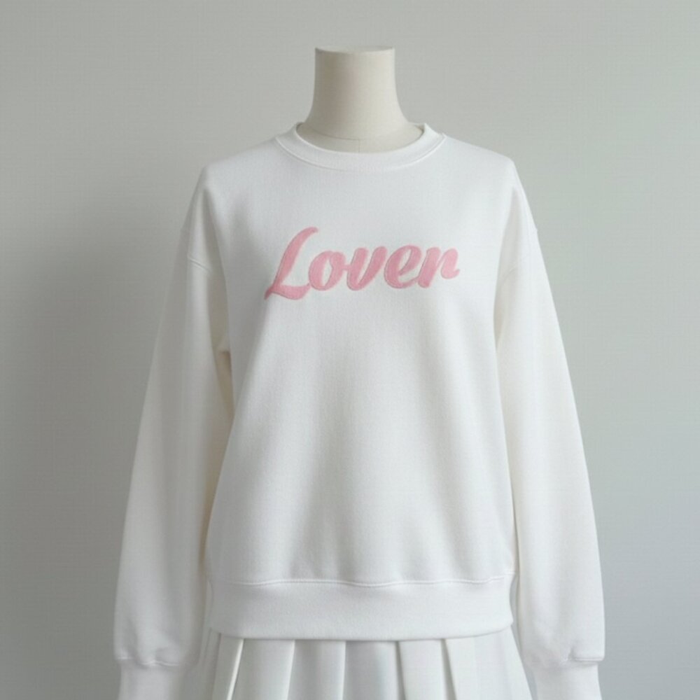 Like New Brunette the Label White/Pink Lover Crewneck Sweatshirt